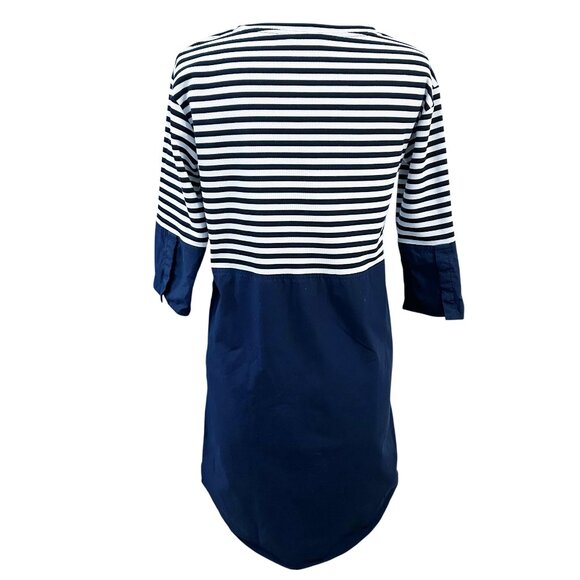 COS Navy & White Striped Cotton Poplin & Knit Dress Size Small - Picture 3 of 13